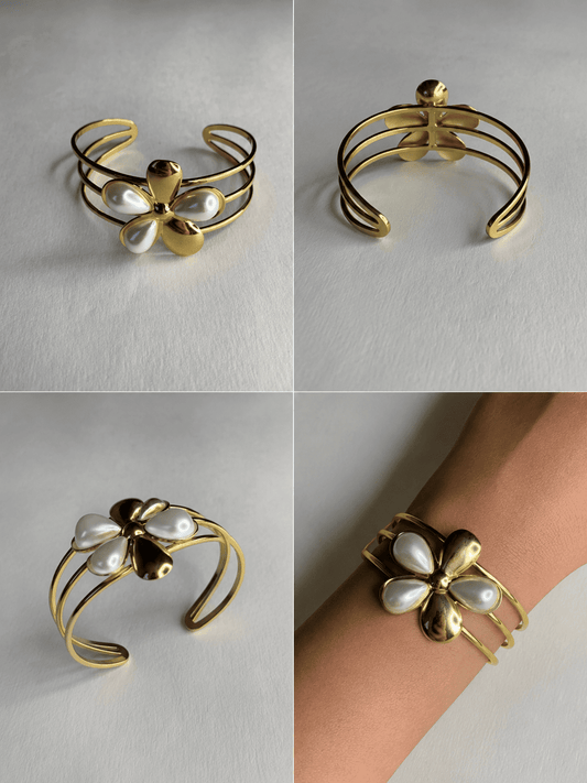 Gold Pearl Flower Bracelet