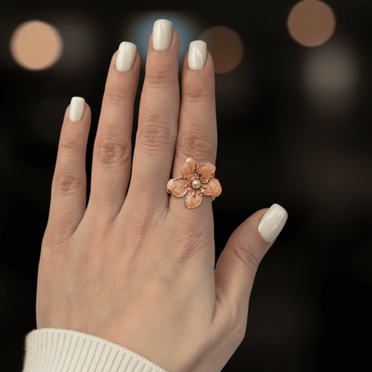 Peach Enamel Flower Ring